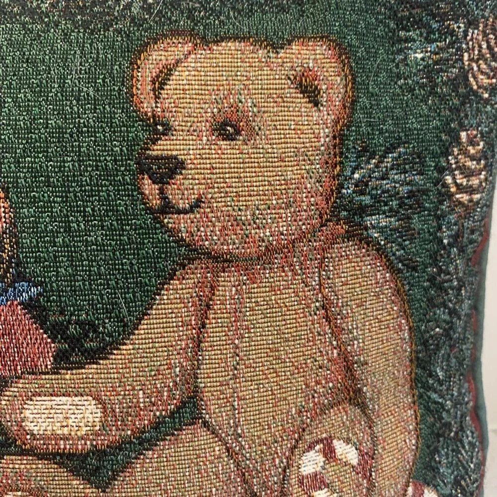 Vintage Christmas Teddy Bear Tapestry Square Throw Pillow Toys Train‎ Drum